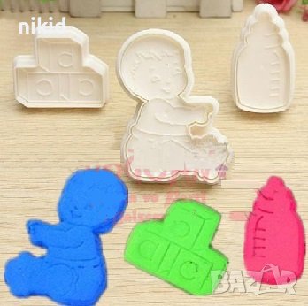 3 бр шише кубчета бебе дете пластмасови резци печати с бутало бебешки за тесто фондан резец форма