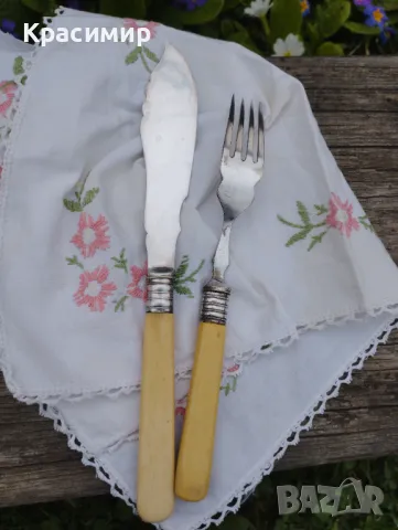 посребрени вилица и ножче за риба или масло 10 лв за брой, снимка 4 - Антикварни и старинни предмети - 48341872