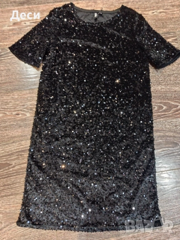 черна рокля с пайети , снимка 3 - Рокли - 55742634