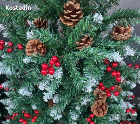 Изкуствена елха Luxury Diamond с червен глог и шишарки-размери, снимка 2 - Декорация за дома - 52209084