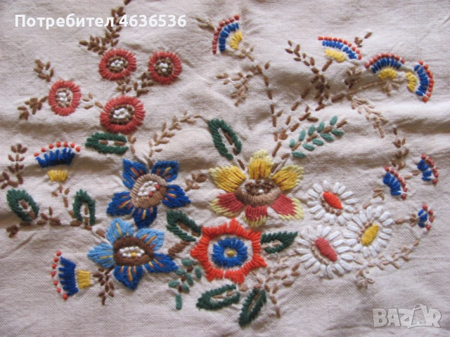 Винтидж ленена възглавница -ръчна бродерия, 58х45см., снимка 2 - Възглавници - 53255426