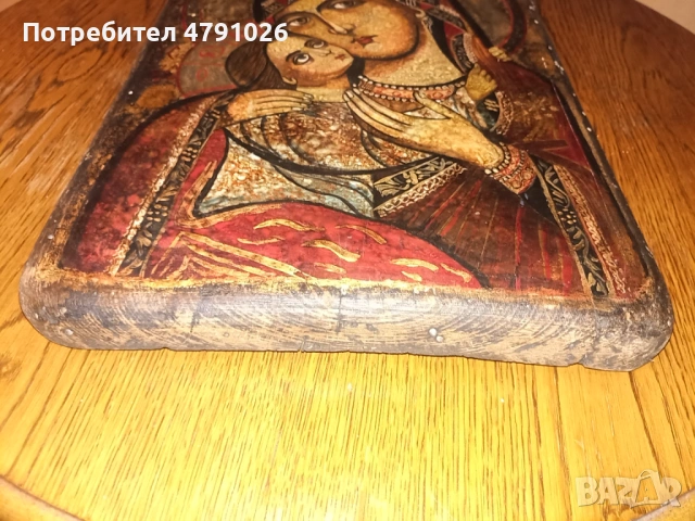 Стара ръчно рисувана икона на Света Богородица 40x26 см. УНИКАЛНА!, снимка 3 - Антикварни и старинни предмети - 54133793