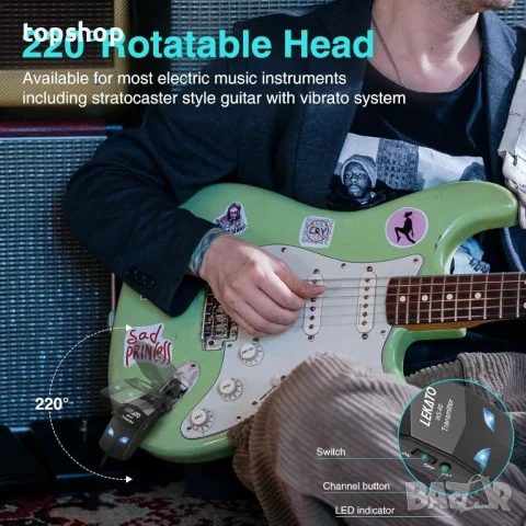 Lekato ws-80 Безжична система за китара безжичен предавател и приемник, снимка 6 - Китари - 50502385