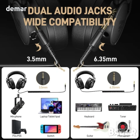 Професионални студийни слушалки MAONO, 50 мм драйвери, кабели 6.35 и 3.5 мм, MH700 черни, снимка 5 - Слушалки и портативни колонки - 50708592