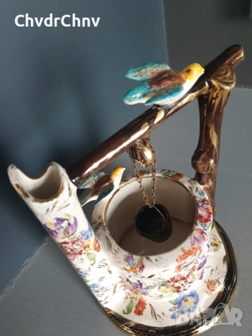 H.Bequet статуетка 21см/стара белгийска порцеланова фигура/кладенец с птици, снимка 7 - Статуетки - 48146090