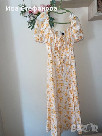 Елегантна нова  ежедневна дълга рокля буфан ръкав нежен флорален принт цепка отсрани, снимка 4 - Рокли - 42033955