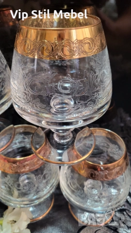 Чаши Murano Medici със златни кантове , снимка 6 - Чаши - 52499949