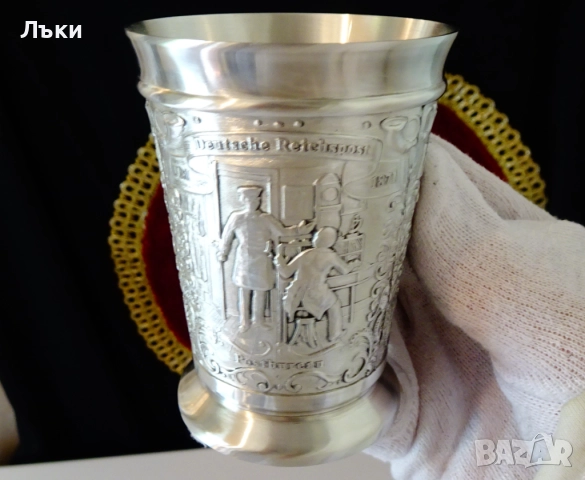 Чаша от калай за вино с пощенски коне. , снимка 9 - Антикварни и старинни предмети - 51584781