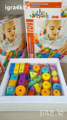 Hape  Дървена игра за малко дете конструктор кубчета с наниз , снимка 4 - Образователни игри - 36583632