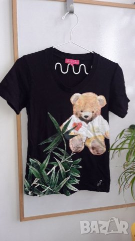 Дамска тенисска С черна с мече памук без следи от употреба, снимка 1