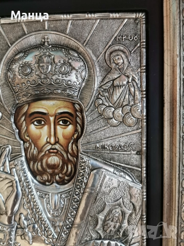  Сребърна икона на Свети Никола, снимка 5 - Икони - 52589367