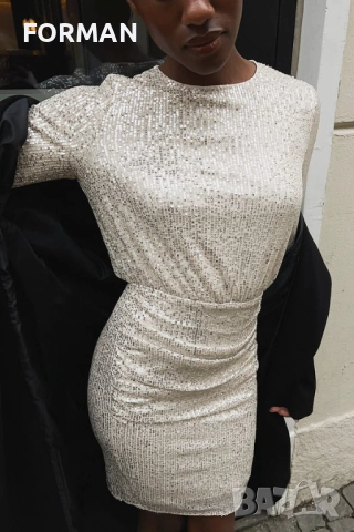 УНИКАЛНИ рокли, целите в пайети в СИН и в СРЕБРИСТ цвят, снимка 3 - Рокли - 52787137