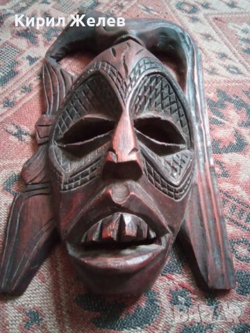 Махагонова маска ритуална стара дървена традиционно изкуство от Африка 43738, снимка 2 - Колекции - 44334958
