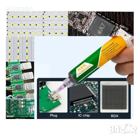 ANIMABG Нискотемпературна Sn42Bi58 SMD паста за запояване , 138 ℃, 20g, снимка 3 - Друга електроника - 49007290
