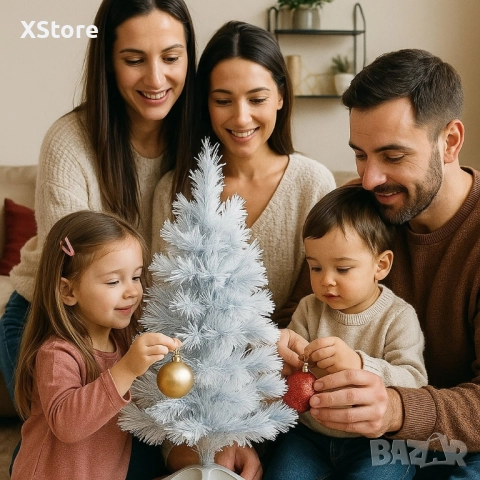 Елегантна елха в бял и син цвят 60 см – Стилна празнична декорация, снимка 3 - Декорация за дома - 52443584