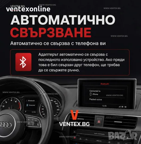 Bluetooth адаптер за стрийминг на музика за Audi MMI 2G моделите A4 B8, A5 8T, A6 C6, A8 D3, Q7 4L, снимка 4 - Аксесоари и консумативи - 55900868