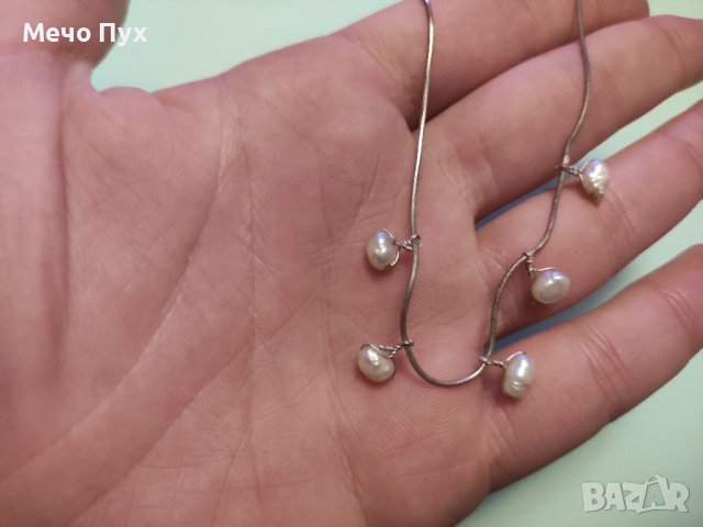 Сребърно колие с перли (68), снимка 2 - Колиета, медальони, синджири - 38901851