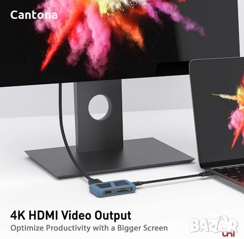 uNI USB-C 6-в-1 хъб  4K HDMI,2xUSB 3.0, SD/TF четец на карти, PD 100 W, снимка 5 - Други - 35339498