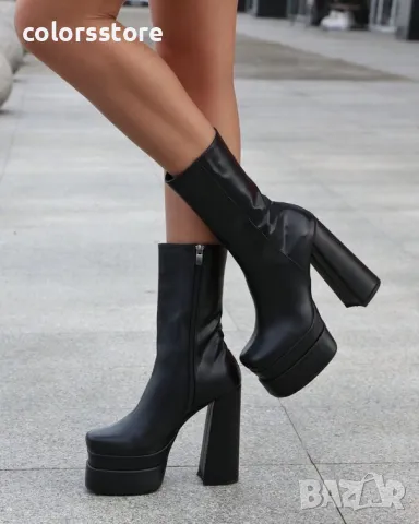 Боти на ток - черна кожа - VS22, снимка 2 - Дамски боти - 48457863