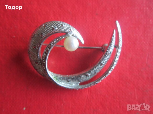 Уникална сребърна брошка с перла и камъни , снимка 2 - Други - 35015072