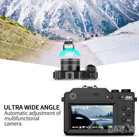 Цифрова фотокамера TEKXDD, 4K Vlog камера+ 64 GB SD карта, снимка 12 - Фотоапарати - 48521820