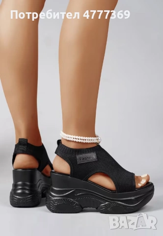 Спортни летни черни сандали от плат на платформа НОВИ, снимка 4 - Сандали - 54185238
