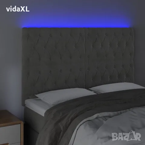 vidaXL LED горна табла за легло, светлосива, 160x7x118/128 см, кадифе, снимка 3 - Тоалетки - 56146658