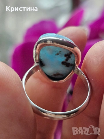 Сребърен пръстен с Ларимар, снимка 4 - Пръстени - 53904792