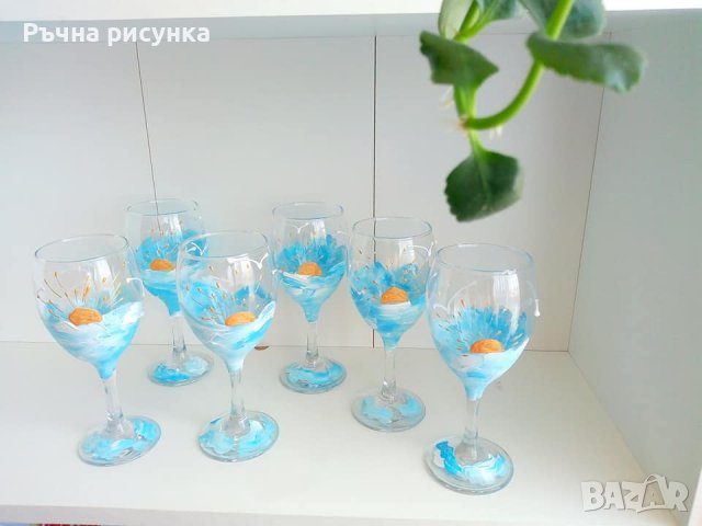 6 БРОЯ РЪЧНО РИСУВАНИ ЧАШИ ЗА ВИНО , снимка 1 - Декорация за дома - 36883113