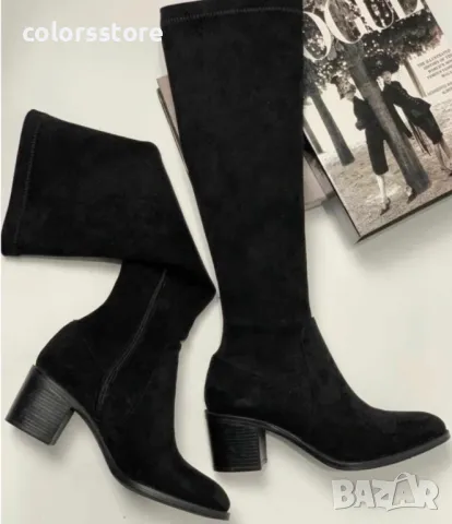Ботуши на ток - черен велур - BCS1