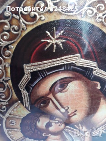 Много голяма икона на платно , р-р А3 , със Света Богородица майка , р-ри 45 / 32 / 1,5 см , снимка 4 - Икони - 37534427