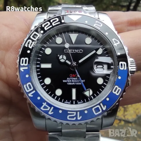 Seiko mod Batman GMT NH34 , снимка 2 - Мъжки - 50419656