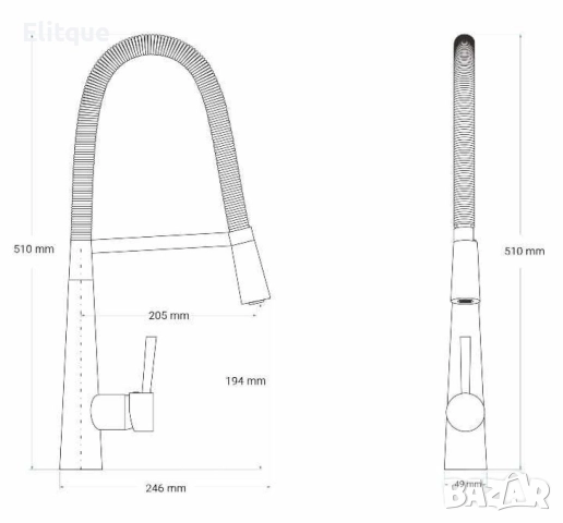 Висок кран за мивка с подвижен гъвкав чучур тип "U", черен, снимка 2 - Други стоки за дома - 52854071