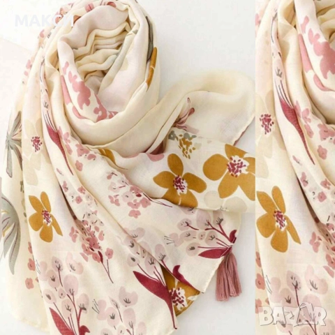 Модерен многофункционален слънцезащитен шал с мини пискюлчета Бохо стил с красиви цветя в две разцве, снимка 2 - Шалове - 51547092