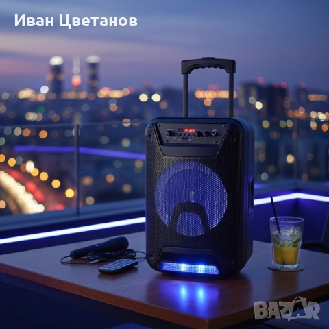 Преносима караоке тонколона - 8" говорител, LED светлина, дистанционно управление и микрофон
