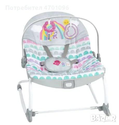 Шезлонг с музика и вибрации 2 в 1 Bright Starts - Rosy Rainbow