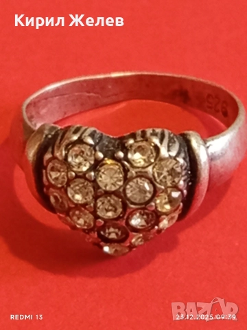 Сребърен пръстен с формата на сърце ❤️ с инкрустиран ПЛАНИНСКИ КРИСТАЛ ювелирна изработка 34457, снимка 6 - Пръстени - 52881665