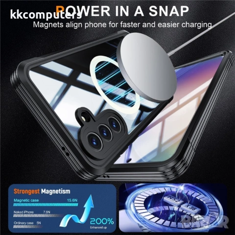 Магнитен Калъф за Samsung A57 5G - PC+TPU, С включено стъкло, Прозрачен, 3 цвята, снимка 6 - Калъфи, кейсове - 53973273