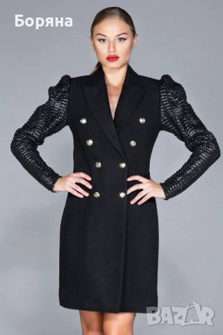 Replica Moda ново с етикет палто вълна с кожени ръкави, снимка 13 - Палта, манта - 52631600