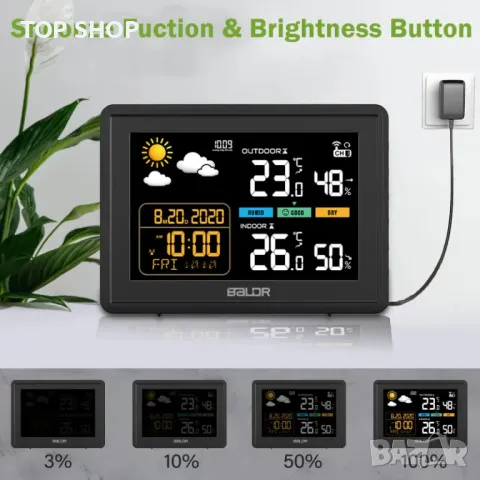 Безжична метеорологична станция Baldr, радиоуправляема с температура и влажност, снимка 3 - Друга електроника - 48780153