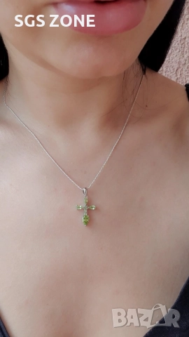 СРЕБЪРЕН КРЪСТ 925 С НАТУРАЛЕН ТОПАЗ, ПЕРИДОТ И ЦИТРИН, снимка 5 - Колиета, медальони, синджири - 52402809