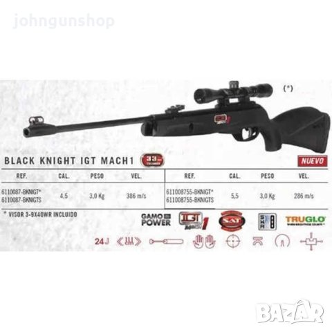 Въздушна пушка GAMO Black Knight IGT кал 5.5 мм с оптика 3-9x40/PRE OREDER , снимка 2 - Въздушно оръжие - 42821548