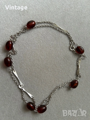 Старинно немско сребърно колие с естествени кехлибари , снимка 3 - Колиета, медальони, синджири - 53981304