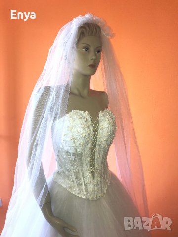 Булчинска рокля №3 - НОВА ! С воал, чанта, ръкавици и венче, снимка 5 - Сватбени рокли - 37367462
