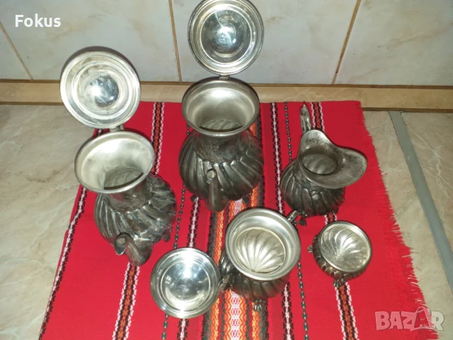 Страхотен стар посребрен сервиз - Alpaca - 5 части, снимка 3 - Антикварни и старинни предмети - 50839867