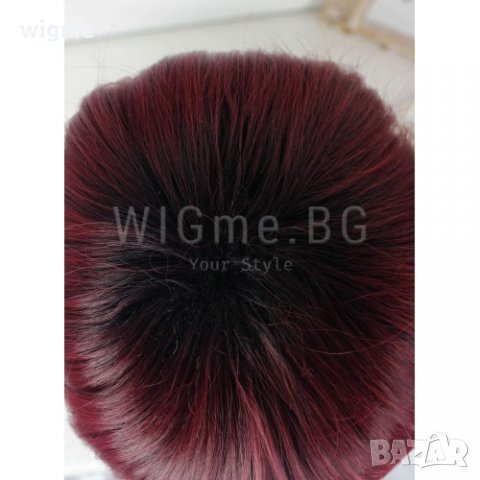 Къса червено-черна перука с бретон Чери, снимка 5 - Аксесоари за коса - 34355532