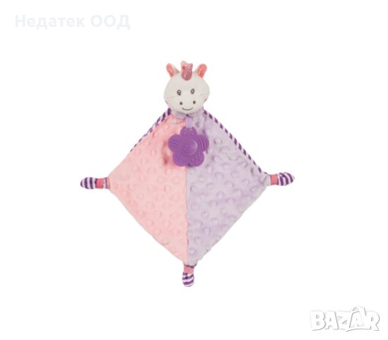  Бебешка пелена, с дъвчещ еднорог, розов люляк, 35x33см