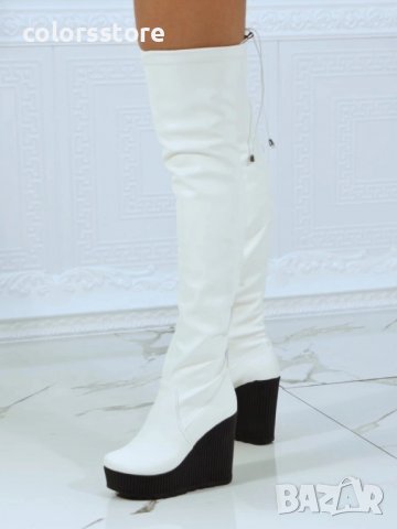Ботуши на платформа - бяла кожа с черно ходило - 1906, снимка 2 - Дамски ботуши - 39595291