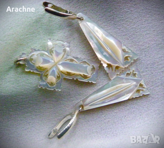 Рядко красив йерусалимски комплект- седеф, сребро, снимка 8 - Бижутерийни комплекти - 47724845