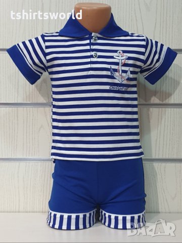 Ново детско моряшко комплектче: тениска с яка и котва+шорти, 12-18 месеца, 18-24 месеца